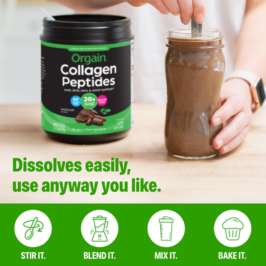 Hydrolyzed Collagen Peptides Powder, Chocolate, 1lb K496489