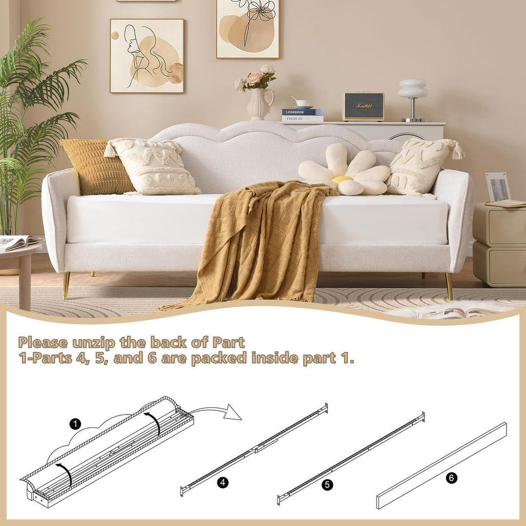 Twin Size Upholstered Linen Daybed with Metal Legs C6666
