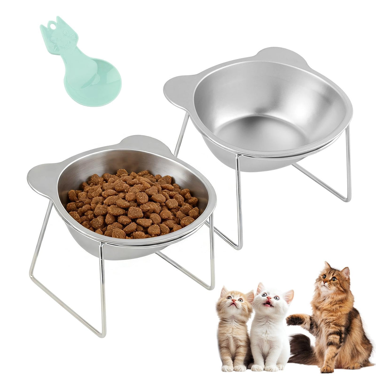 2 Pack Stainless Steel Elevated Cat Bowls Q4643
