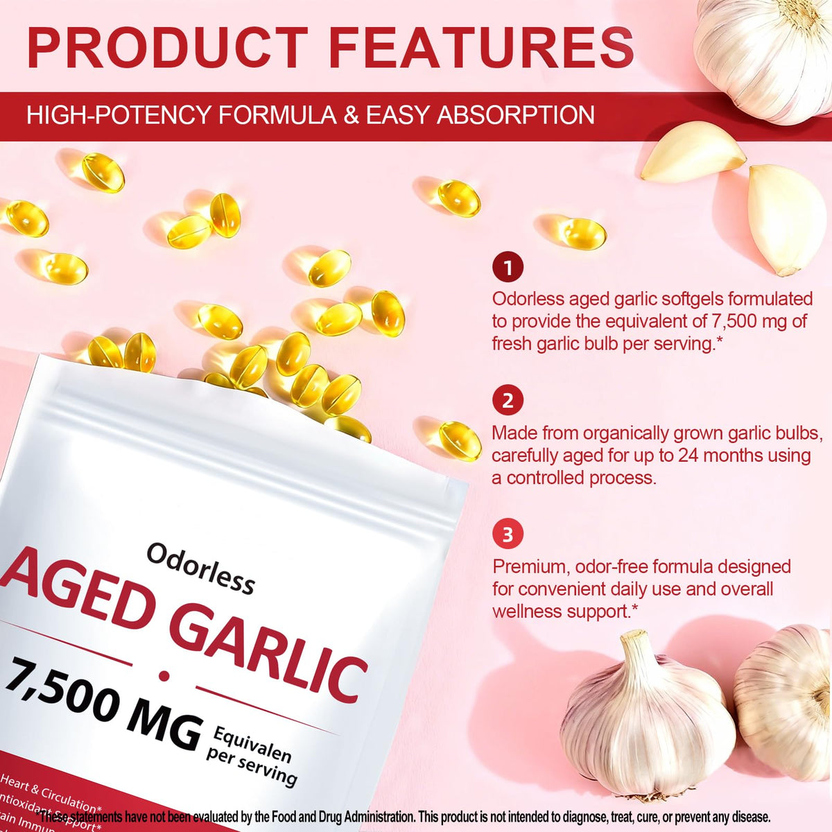 Odorless Garlic Softgels 7500mg 300 Softgels F7293