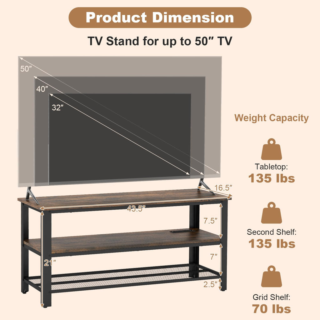 Small 3-Tier TV Stand with Power Outlets and USB Ports F9652