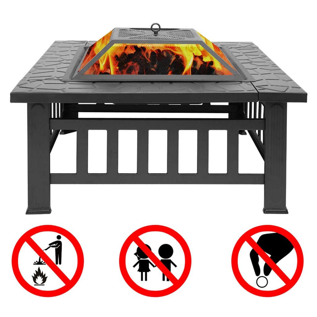 32 Inch Black Metal Wood Burning Fire Pit Q222