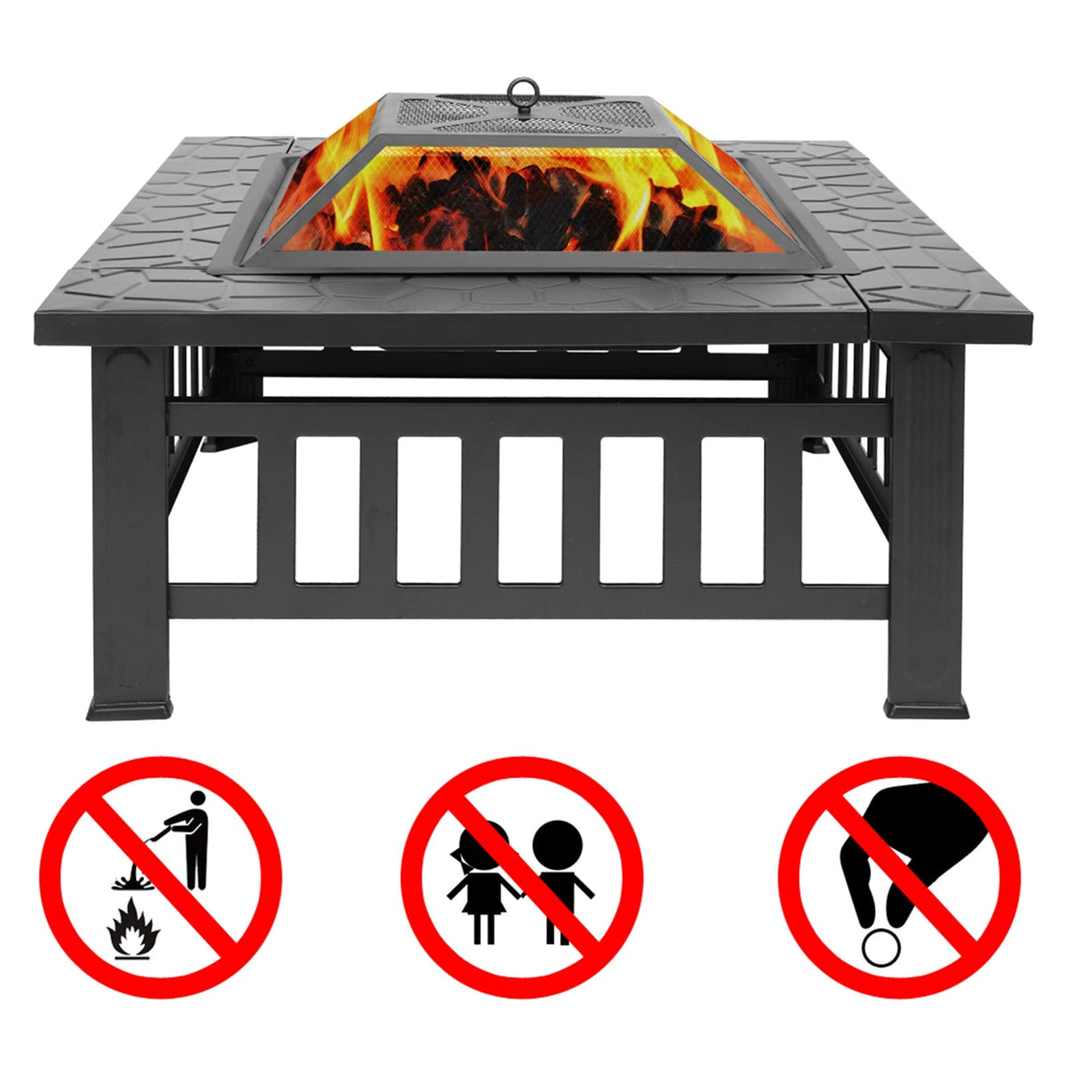 32 Inch Black Metal Wood Burning Fire Pit Q222