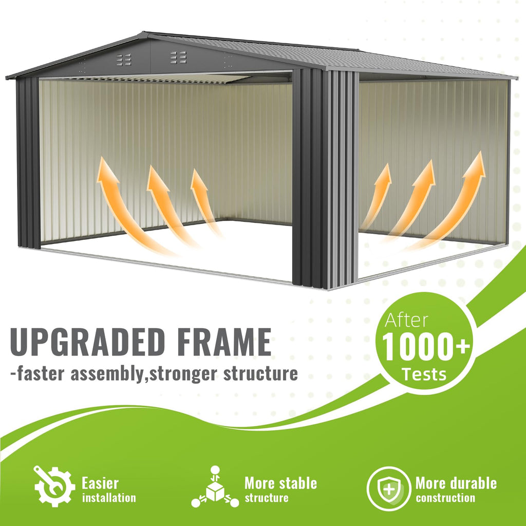 10X14 FT Metal Outdoor Storage Shed with Lockable Doors U136578