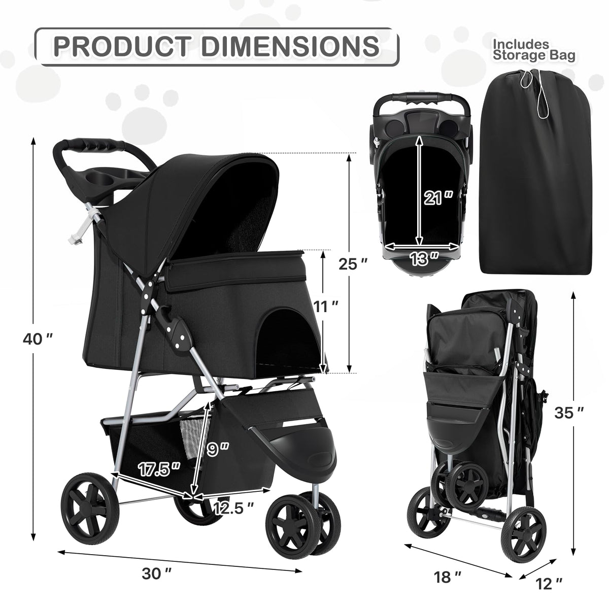 Black Pet Stroller Y2310