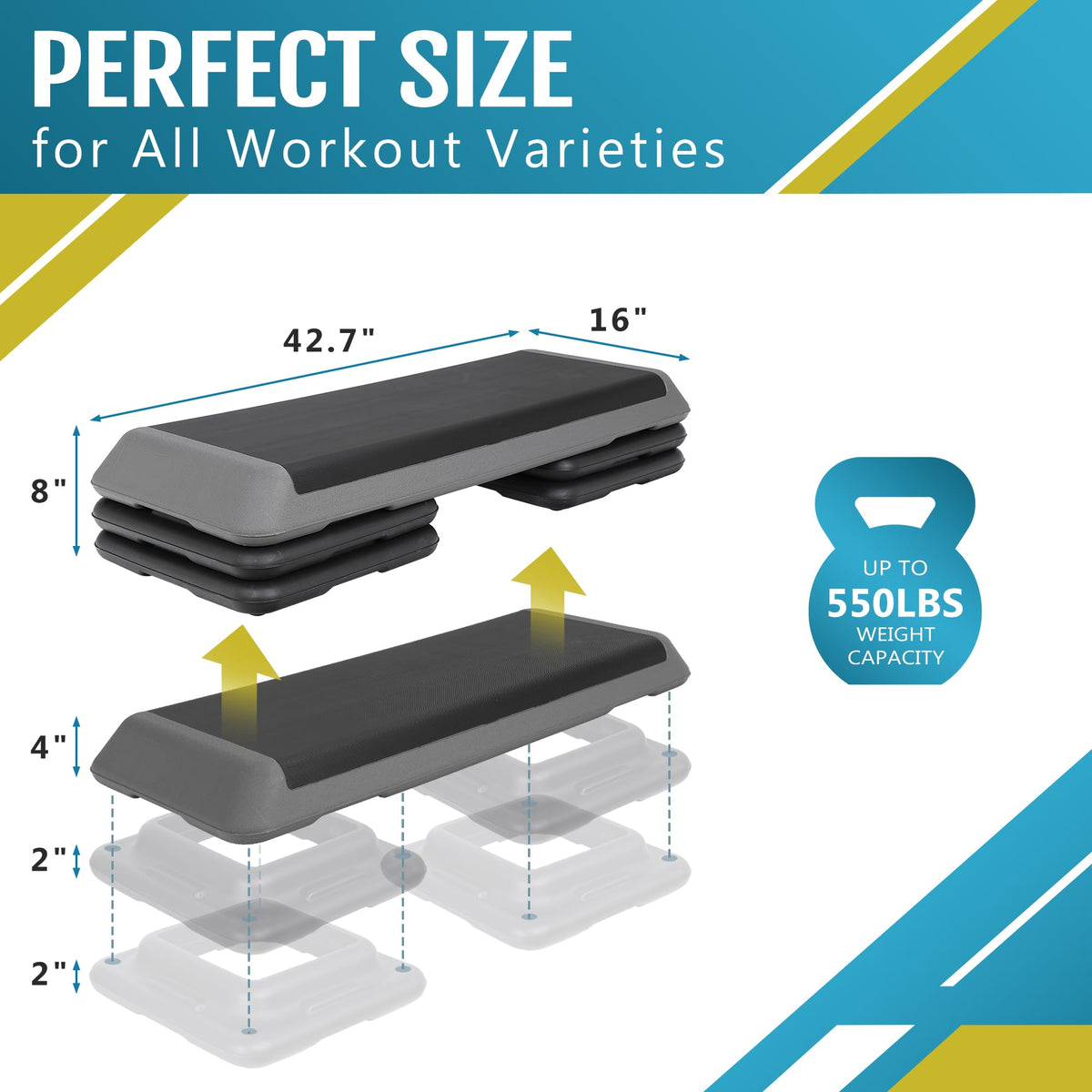 43 inch Adjustable Aerobic Exercise Step Platform with 4 Risers X5962