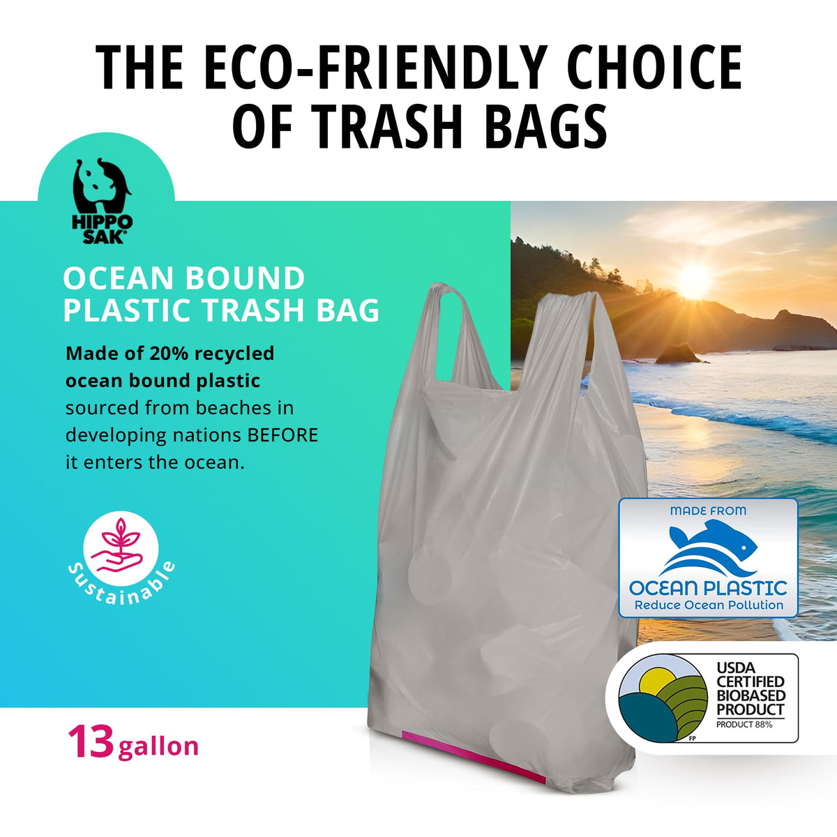 13 Gallon Recycled Plastic Tall Kitchen Trash Bags 45 Count A277552