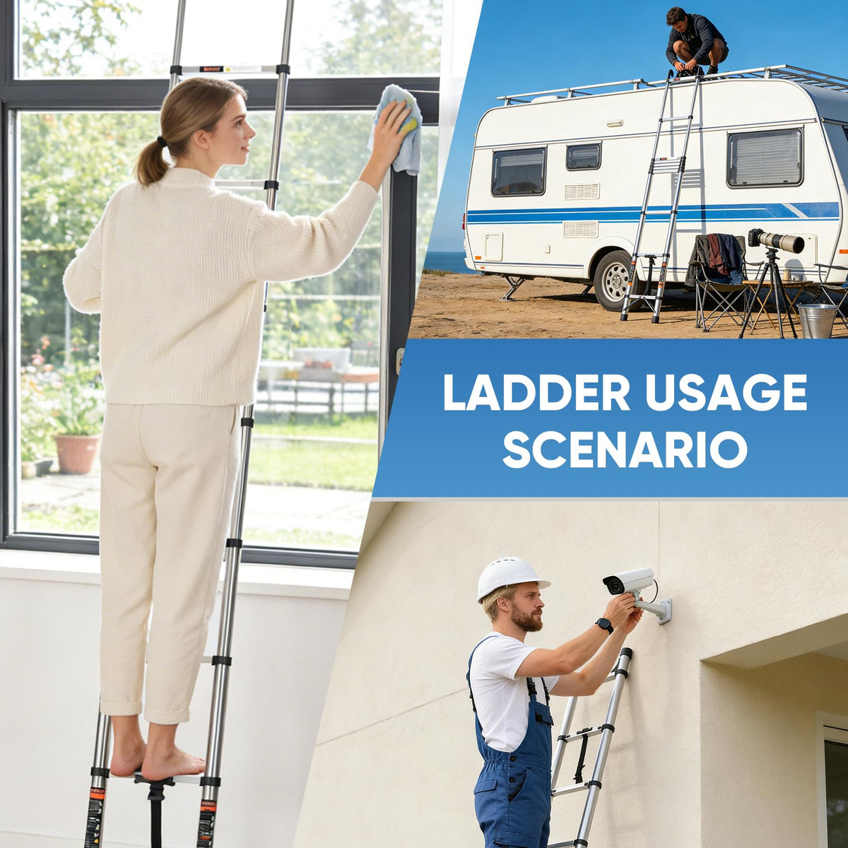 Telescoping Ladder 16.5 FT with Wheels & Hooks 330 lbs O845947