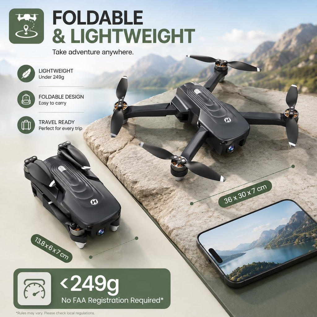 GPS Drone with 4K Camera, Under 249g Foldable RC Quadcopter T607327
