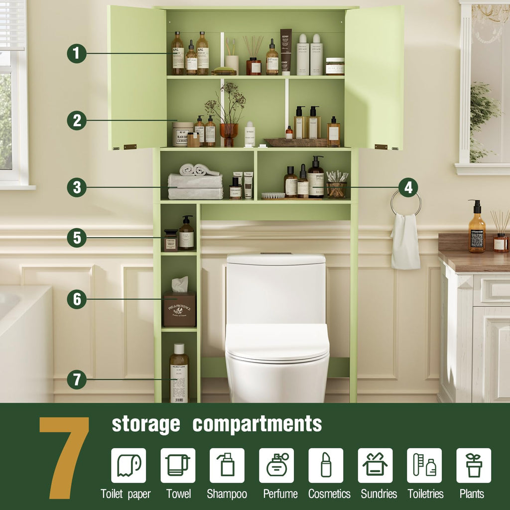 Green Over the Toilet Storage Cabinet with Adjustable Shelf N471