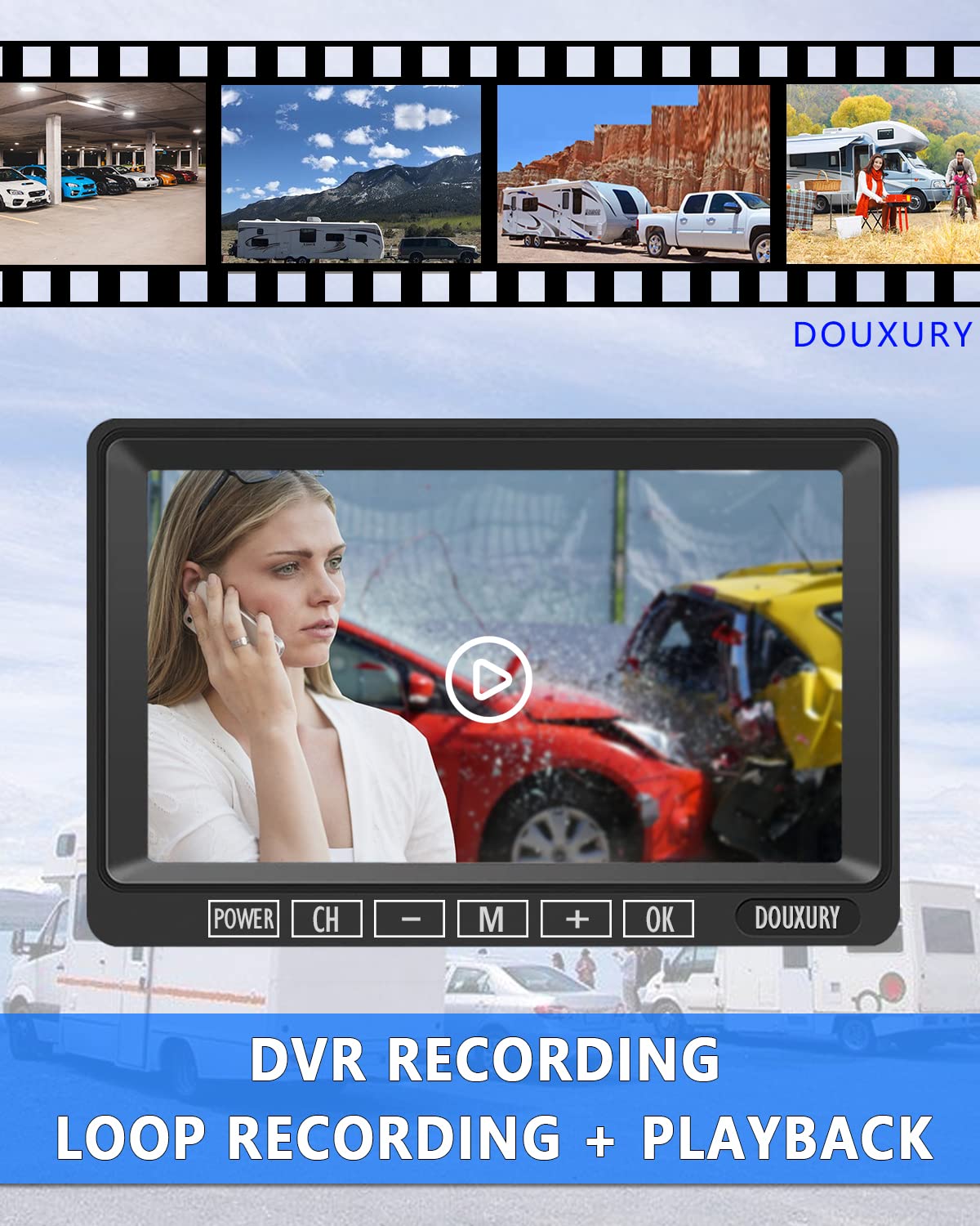 1080P Wireless Backup Camera System with 7'' Monitor IP69K Waterproof Q26515