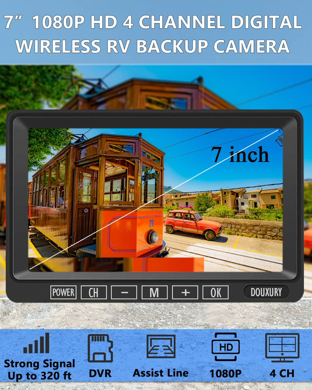 1080P Wireless Backup Camera System with 7'' Monitor IP69K Waterproof Q26515