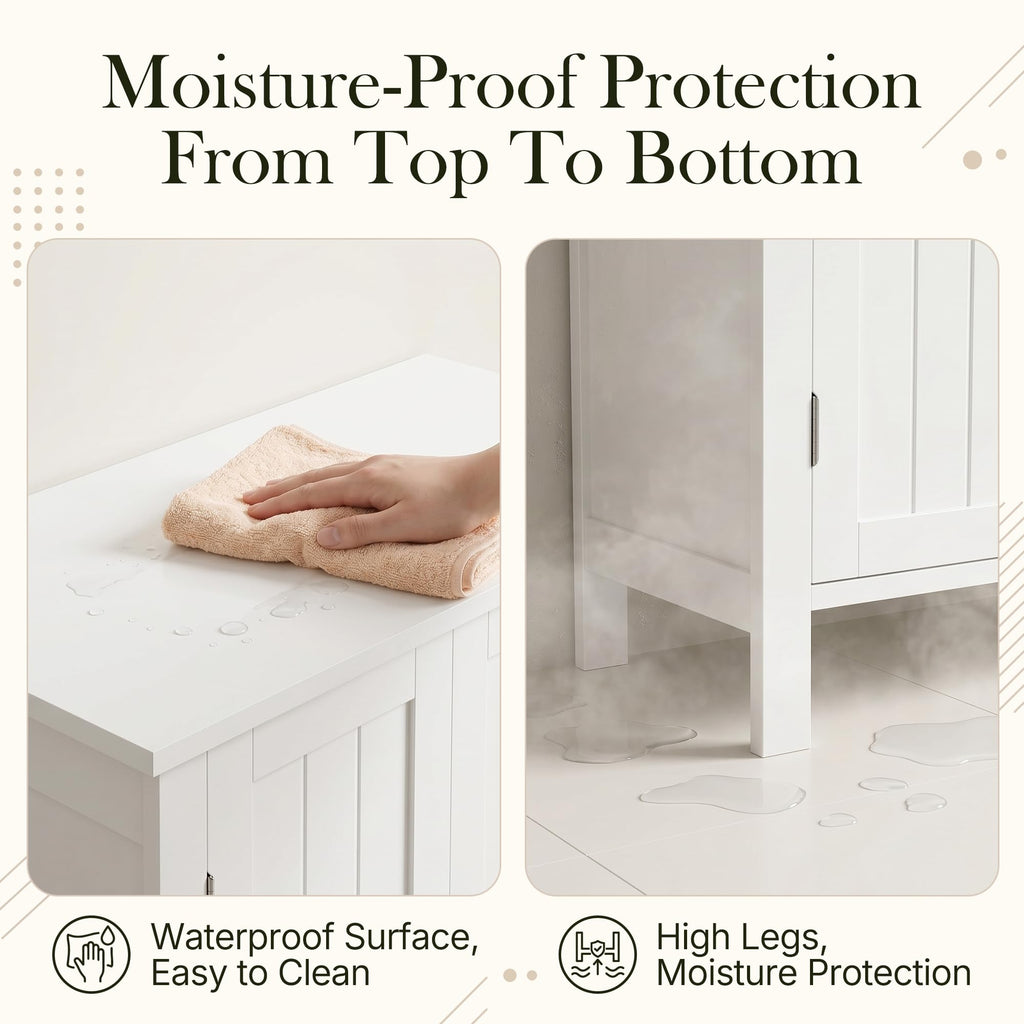 Bathroom Floor Storage Cabinet with Adjustable Shelf and Double Door Z93406