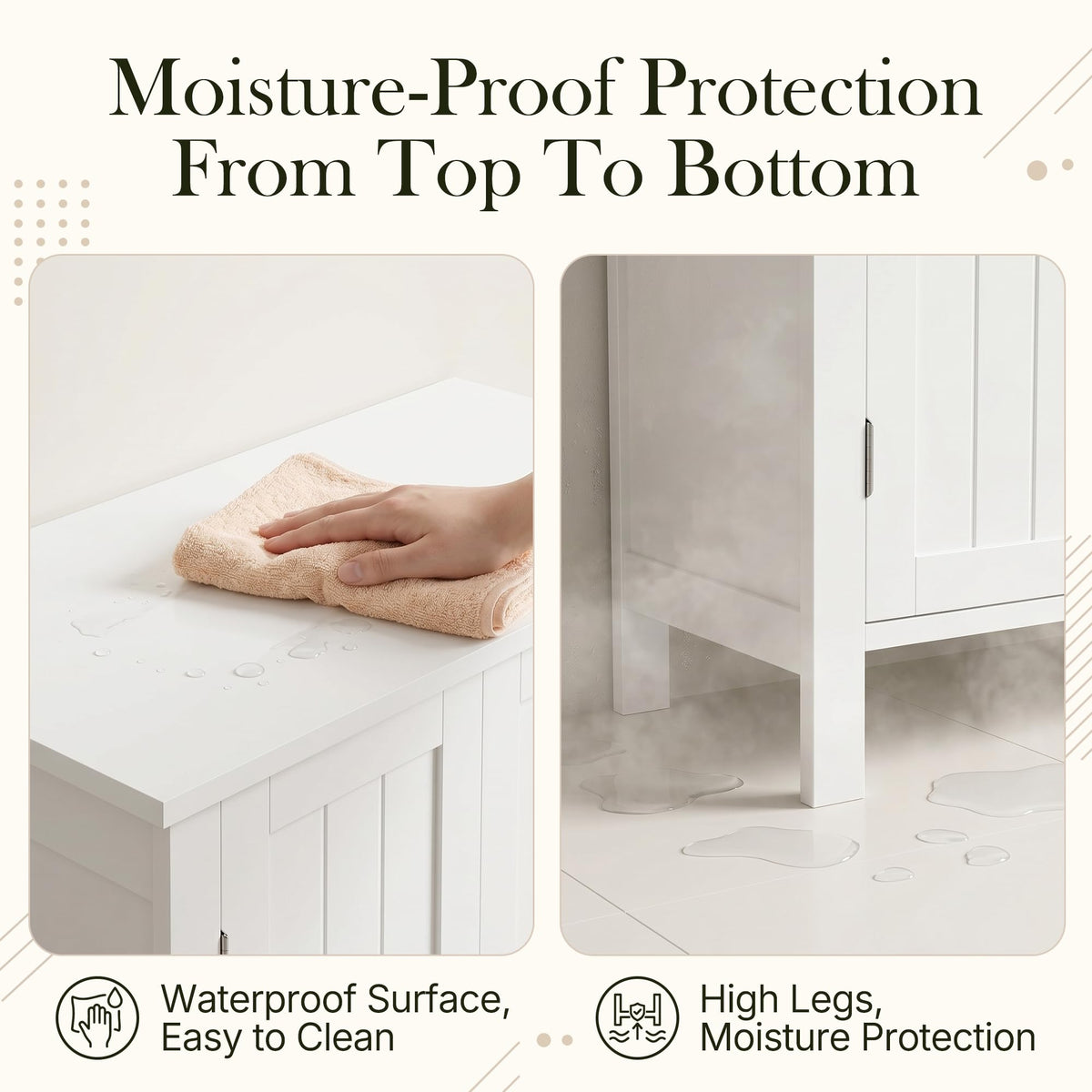 Bathroom Floor Storage Cabinet with Adjustable Shelf and Double Door Z93406