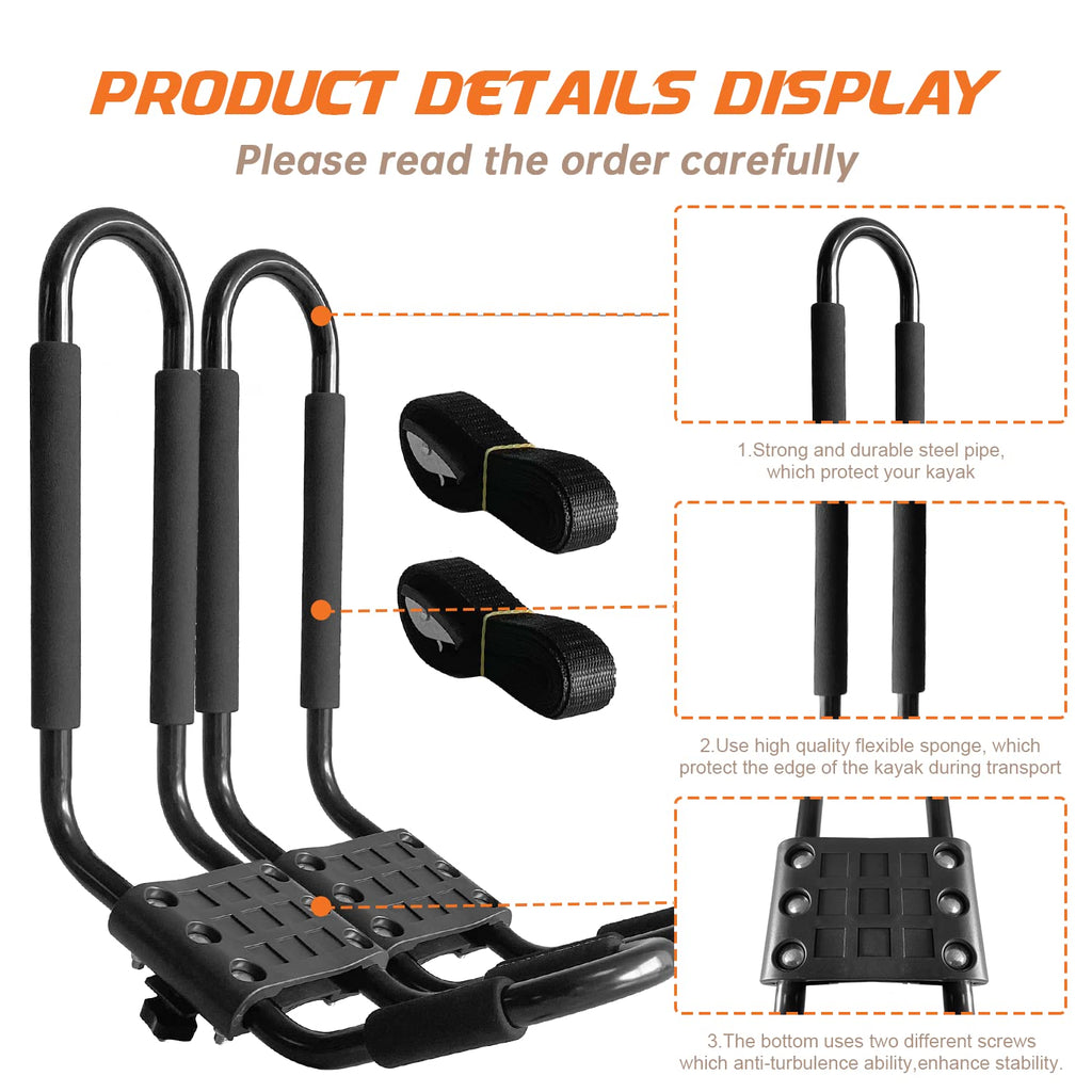 2 Pair J-Bar Kayak Roof Rack with 4 Ropes V17152