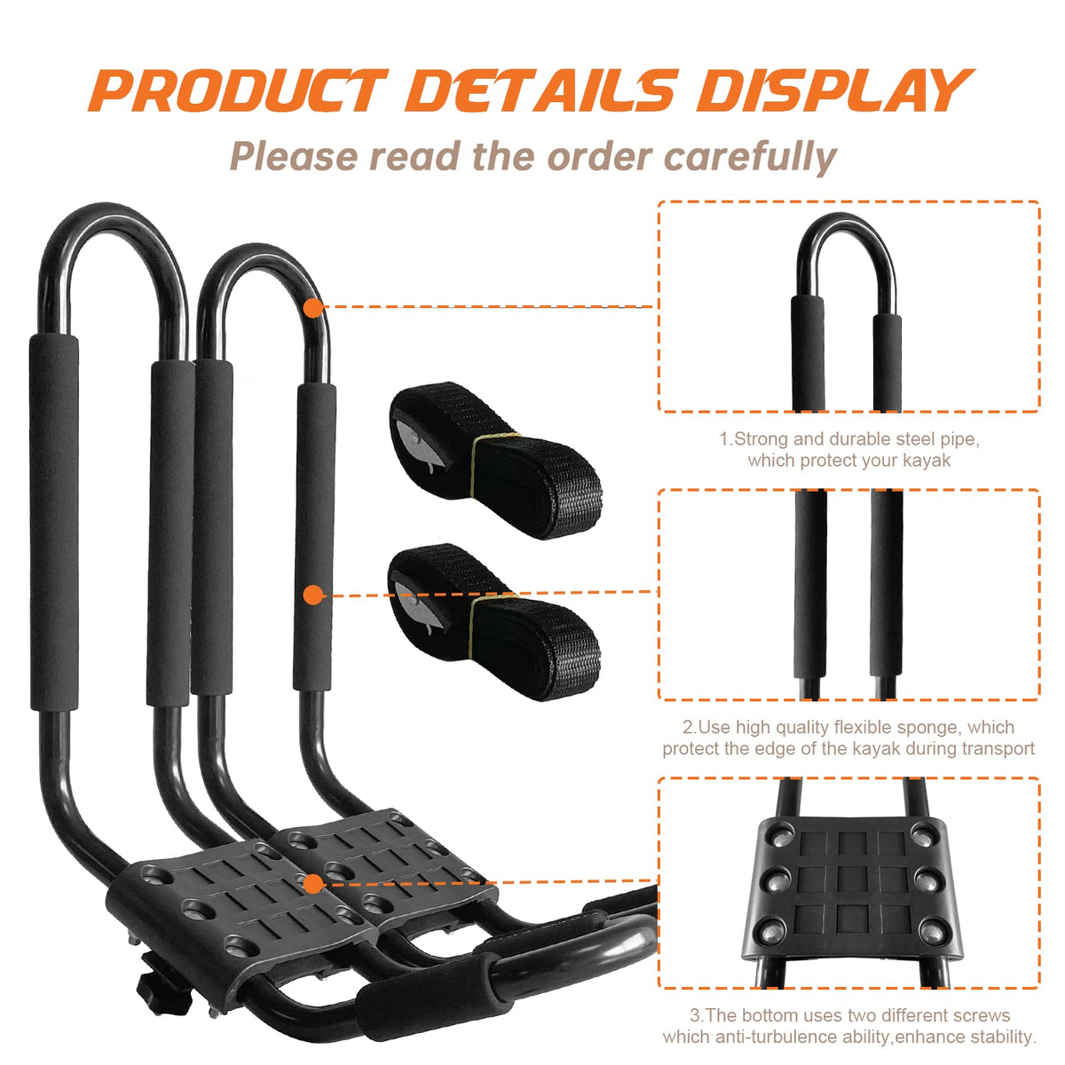 2 Pair J-Bar Kayak Roof Rack with 4 Ropes V17152
