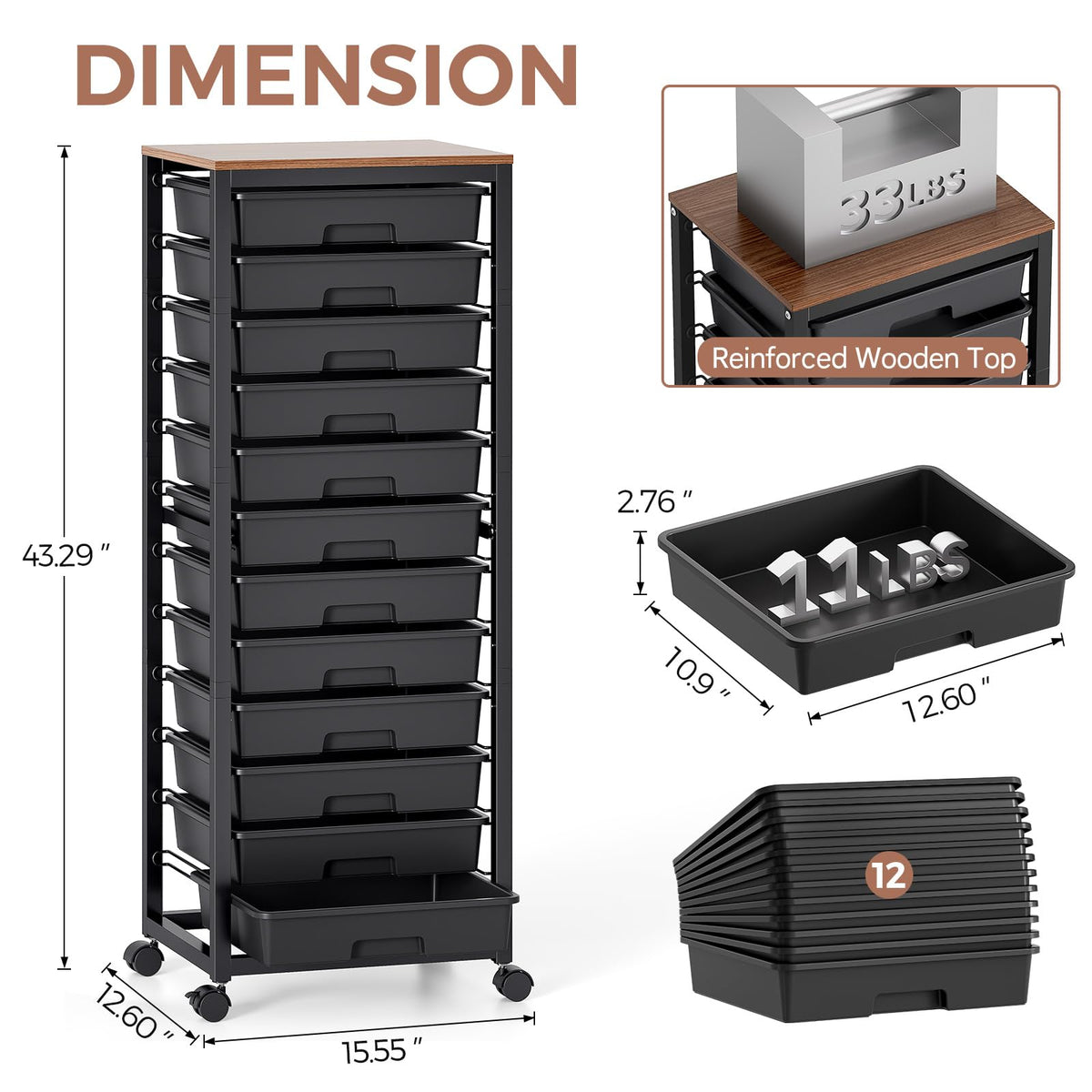 Rolling Cart with 12 Drawers D46056