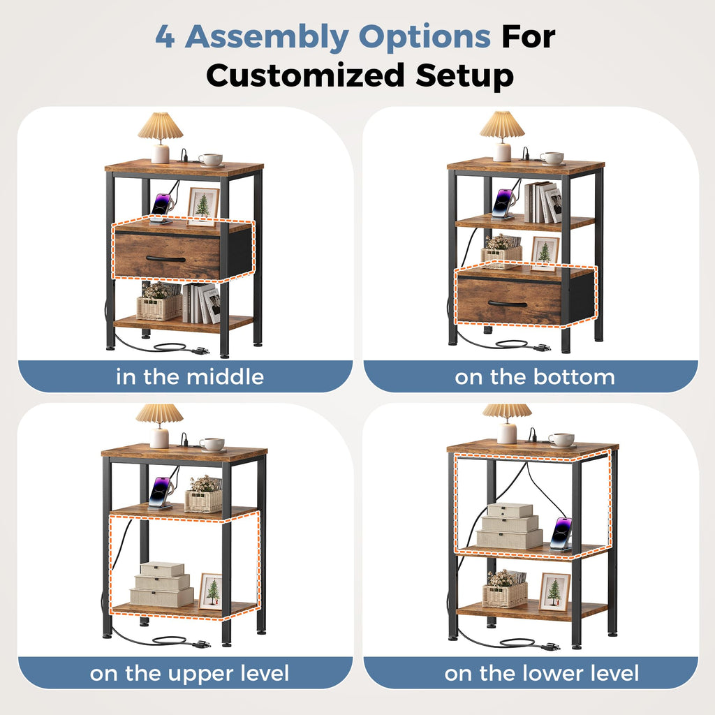 Nightstand with Charging Station and Fabric Drawer C4944