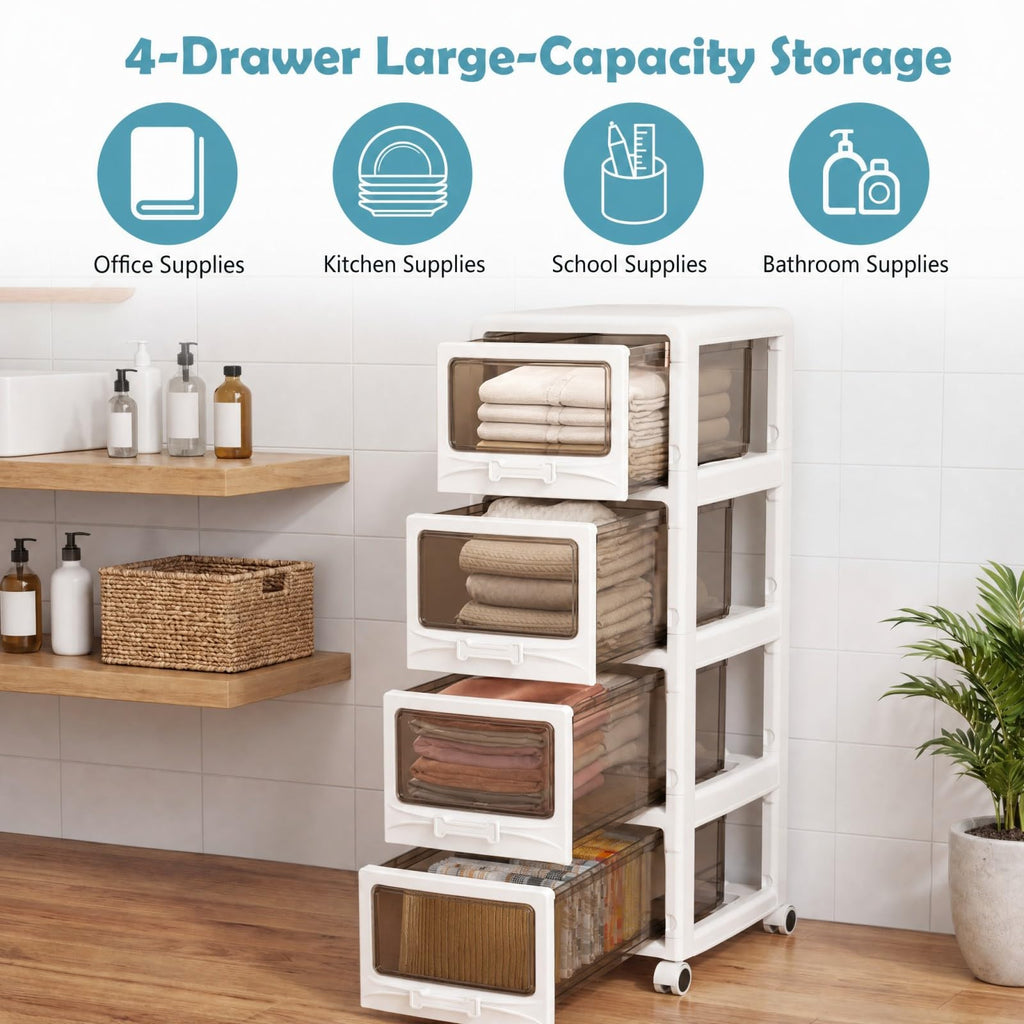 4 Tier Plastic Storage Organizer with Lockable Wheels L797334