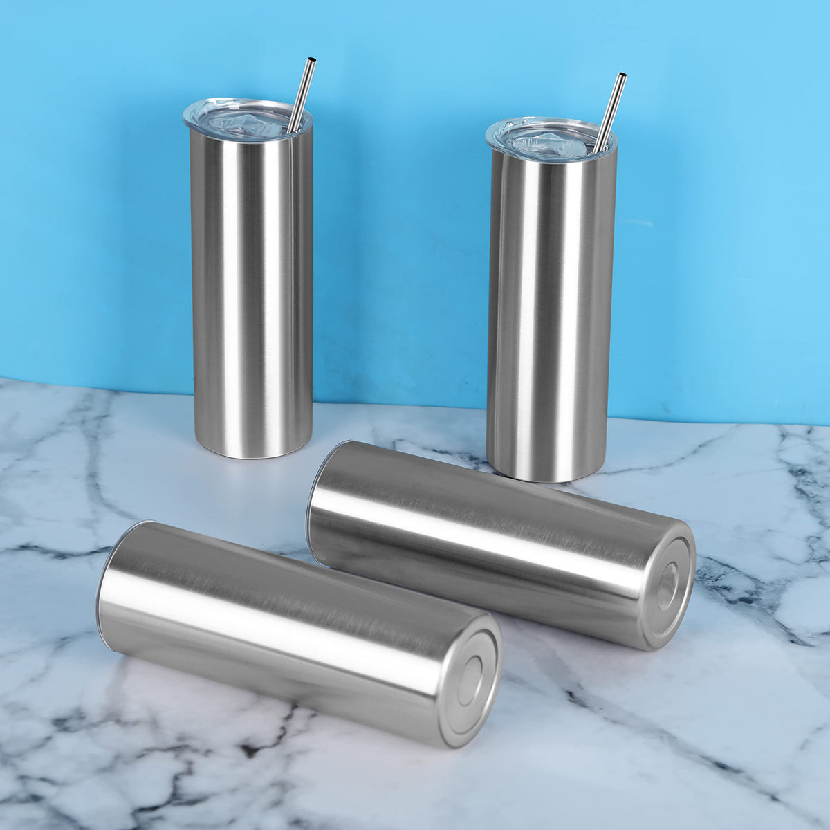 20 Oz Stainless Steel Skinny Tumbler Set, 4 Pack, Silver B897