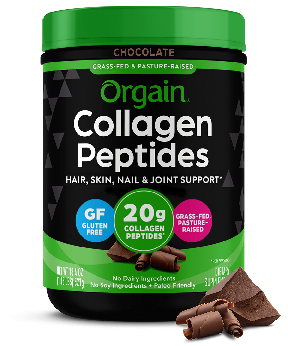 Hydrolyzed Collagen Peptides Powder, Chocolate, 1lb K496489