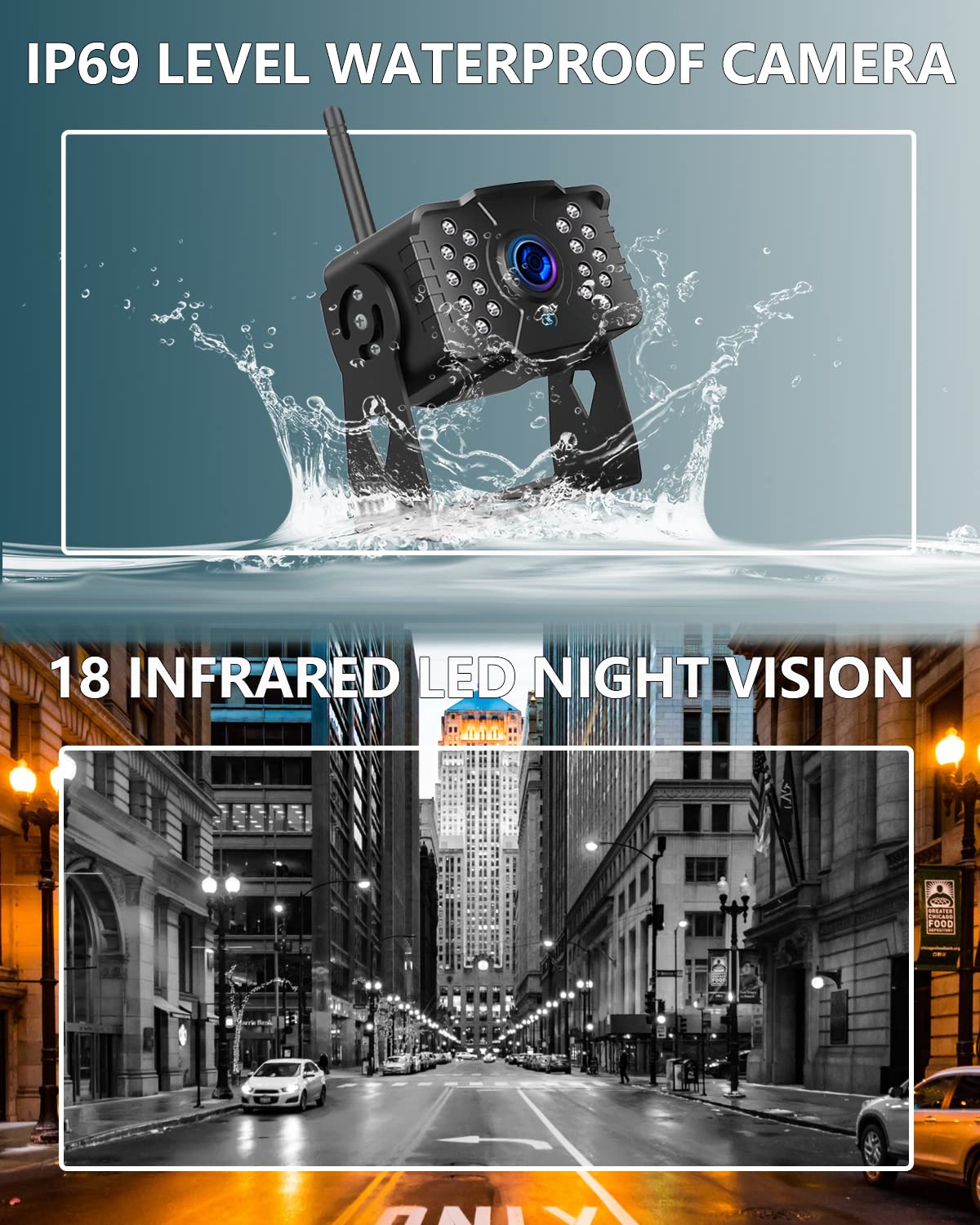 1080P Wireless Backup Camera System with 7'' Monitor IP69K Waterproof Q26515
