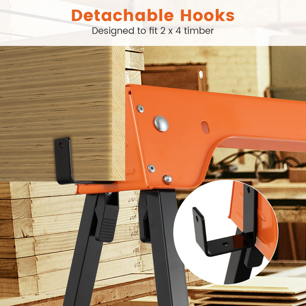 Folding Saw Horses 2 Pack 2644 LBS Capacity with Hooks U523