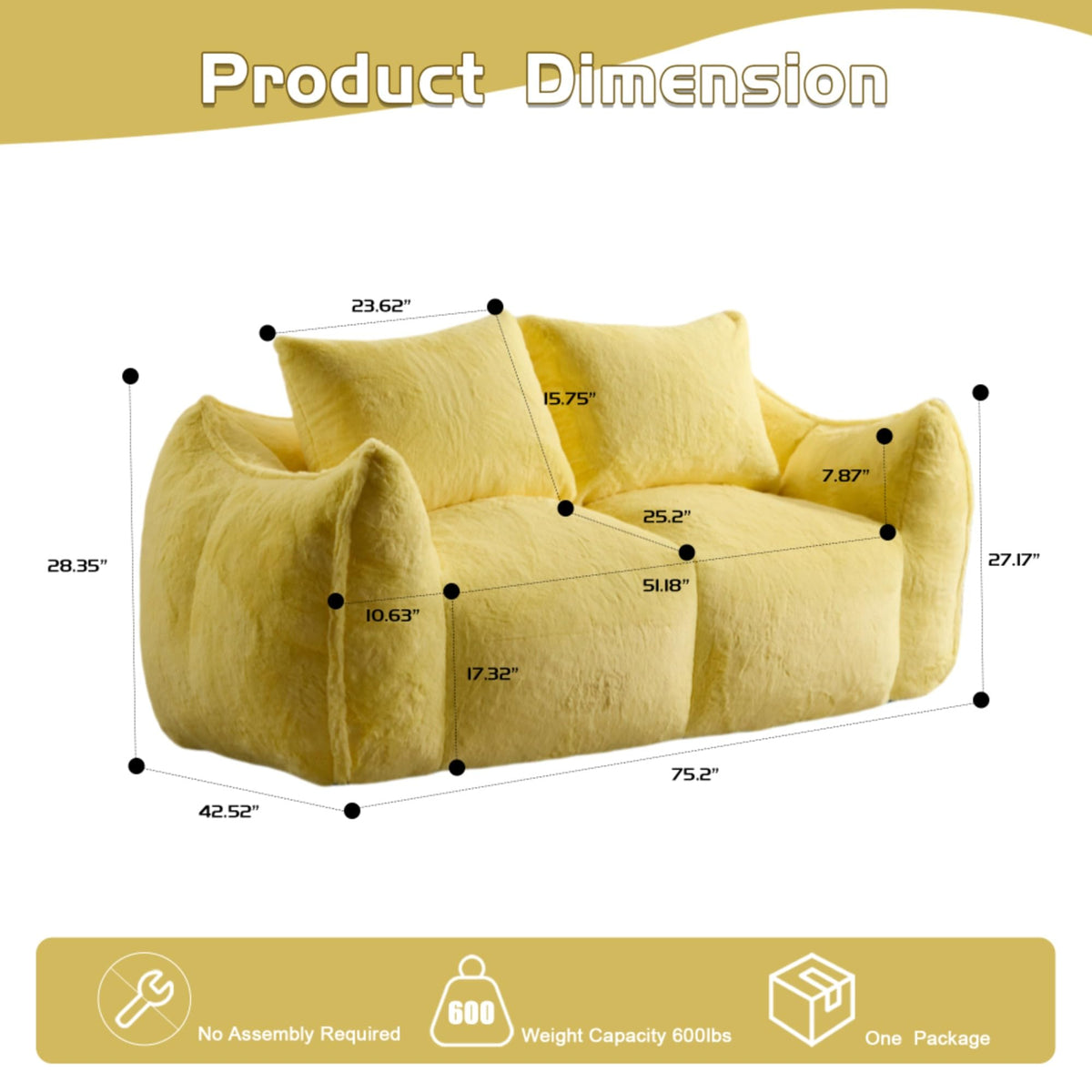 Oversized Faux Fur Memory Foam Bean Bag Sofa H1567