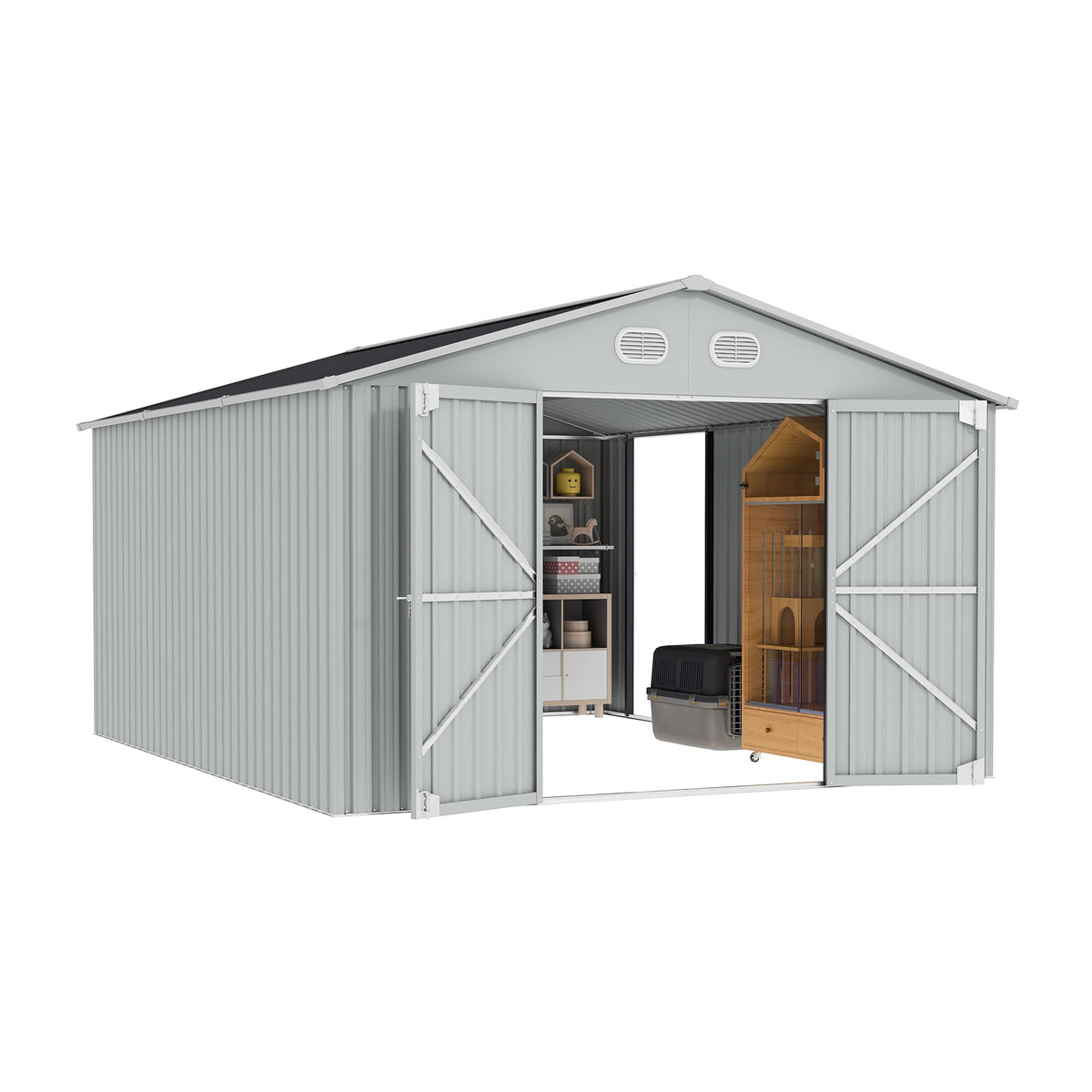 10x12 FT Metal Storage Shed with Lockable Doors and Sloped Roof A77348