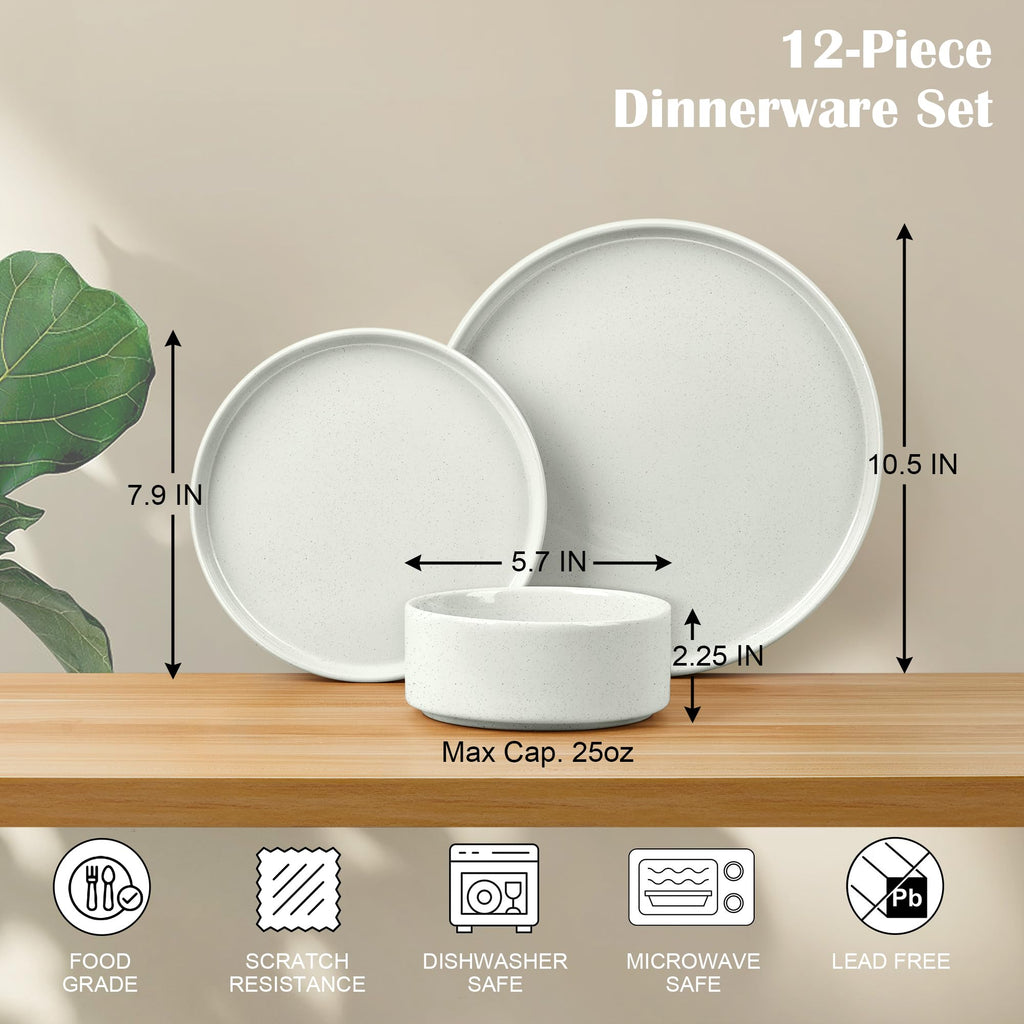 Speckled White 12 Pc Stoneware Dinnerware Set V92543
