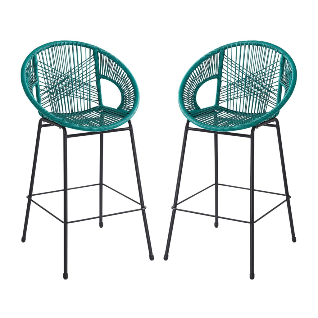 Faux Wicker PE Rattan Bar Stools Set of 2 Teal V4360
