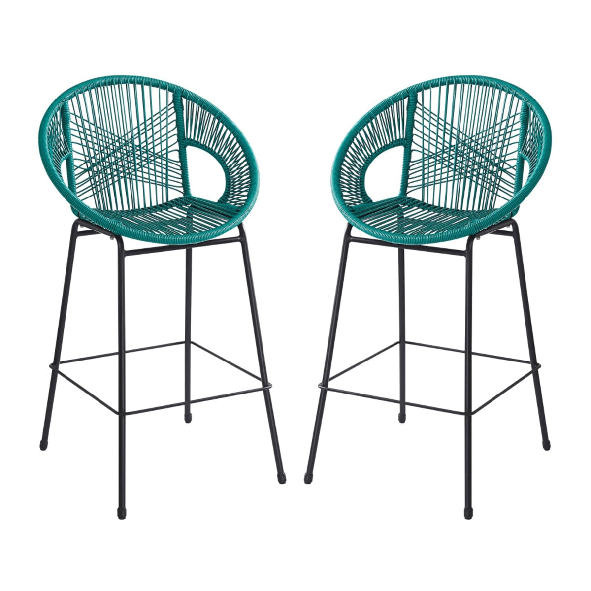 Faux Wicker PE Rattan Bar Stools Set of 2 Teal V4360