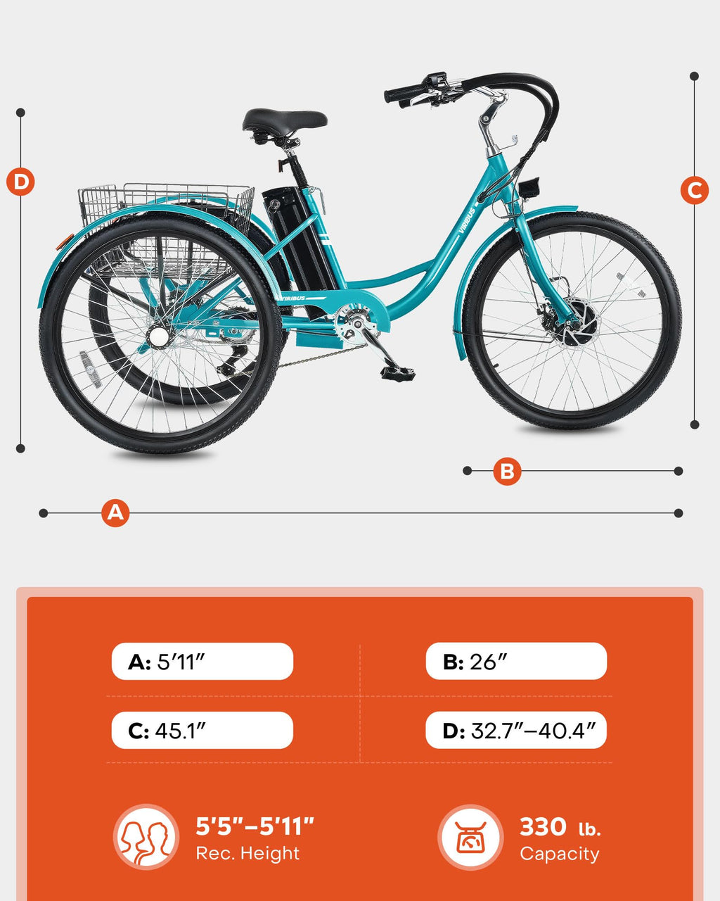 26 in 7 Speed Electric Trike with 36V 13Ah Battery B3376