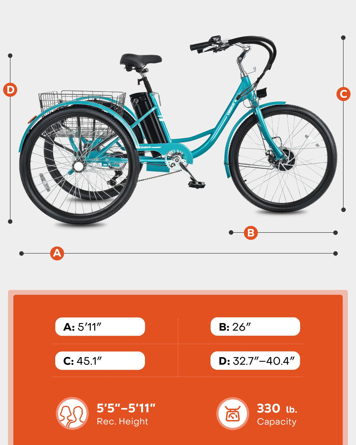 26 in 7 Speed Electric Trike with 36V 13Ah Battery B3376