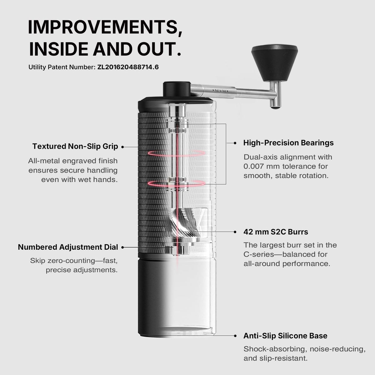 Manual Coffee Grinder with Conical Burr, Portable Hand Coffee Mill, Black Z28109