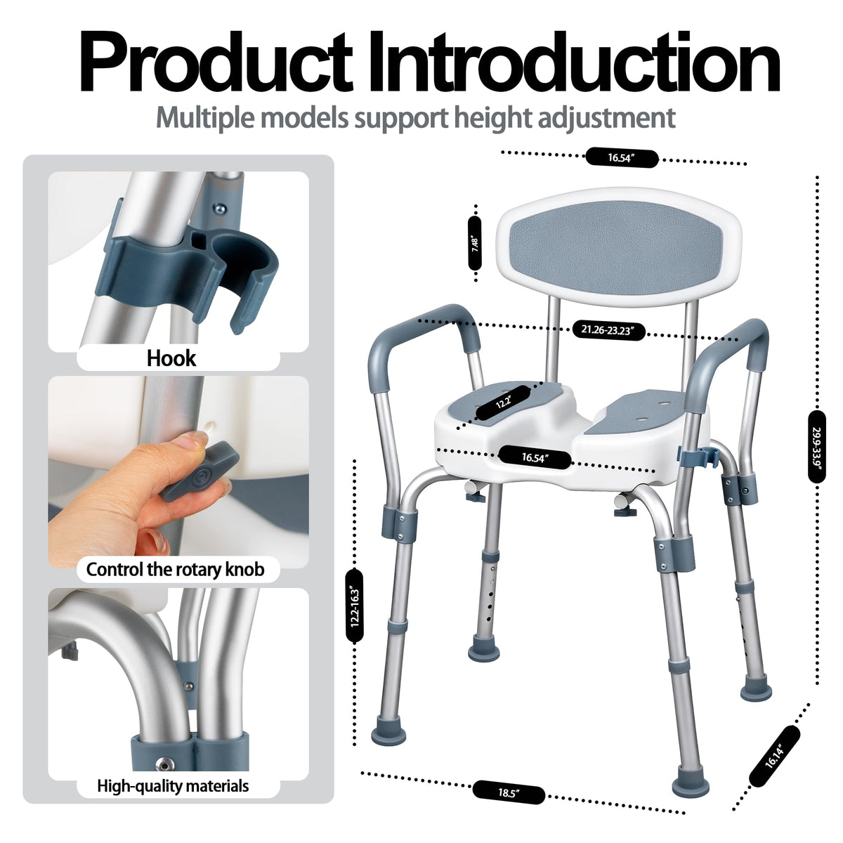Height Adjustable Shower Chair with Padded Armrests Y94531