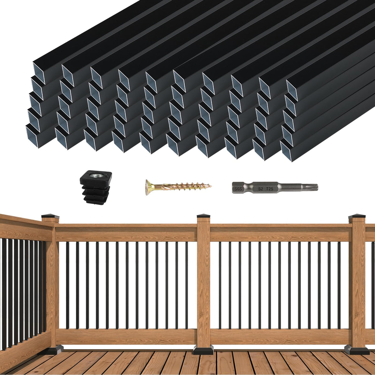 50 Pack 32" Black Aluminum Square Deck Balusters M18177