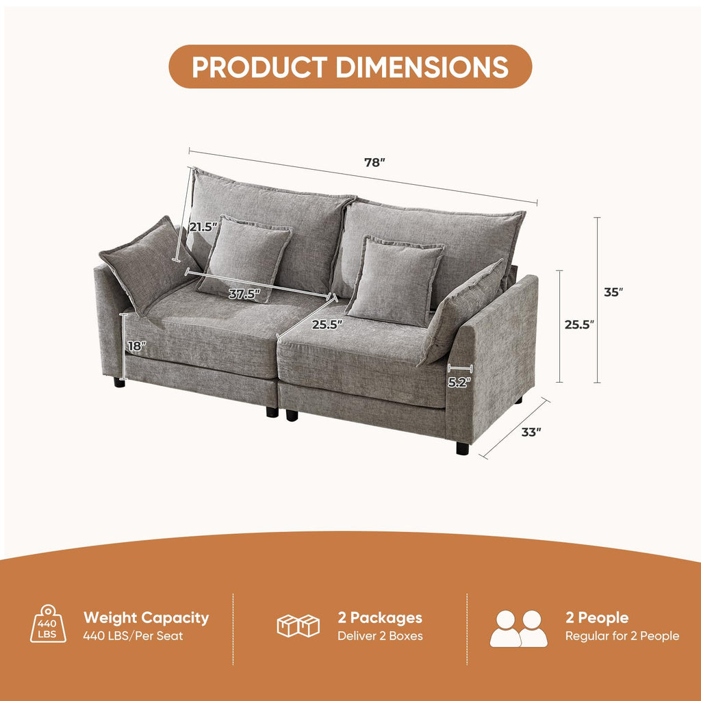 Light Gray Chenille 2 Seater Sofa with Pillows L751532