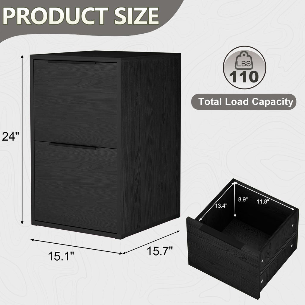 Black Two Drawer Wood File Cabinet F5432