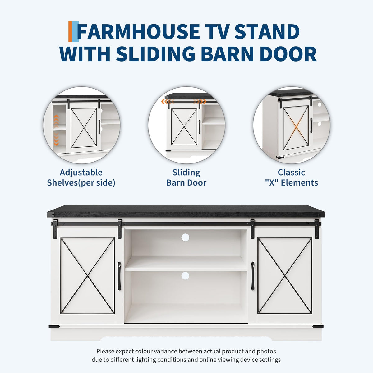 White Rustic Farmhouse TV Stand with Sliding Barn Doors T259765