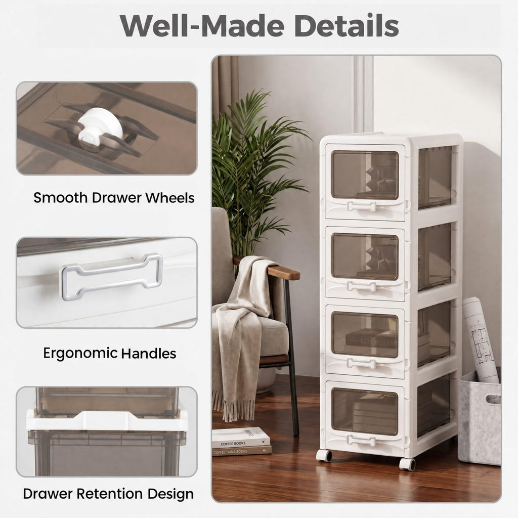 4 Tier Plastic Storage Organizer with Lockable Wheels L797334