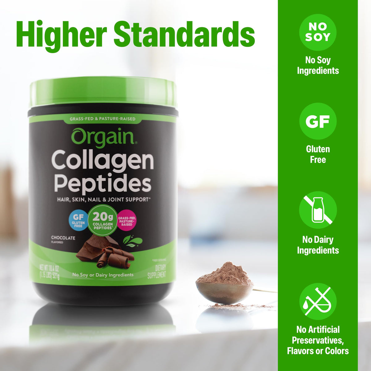 Hydrolyzed Collagen Peptides Powder, Chocolate, 1lb K496489
