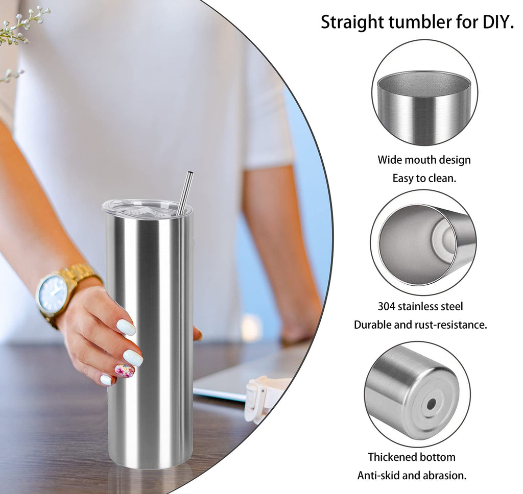 20 Oz Stainless Steel Skinny Tumbler Set, 4 Pack, Silver B897