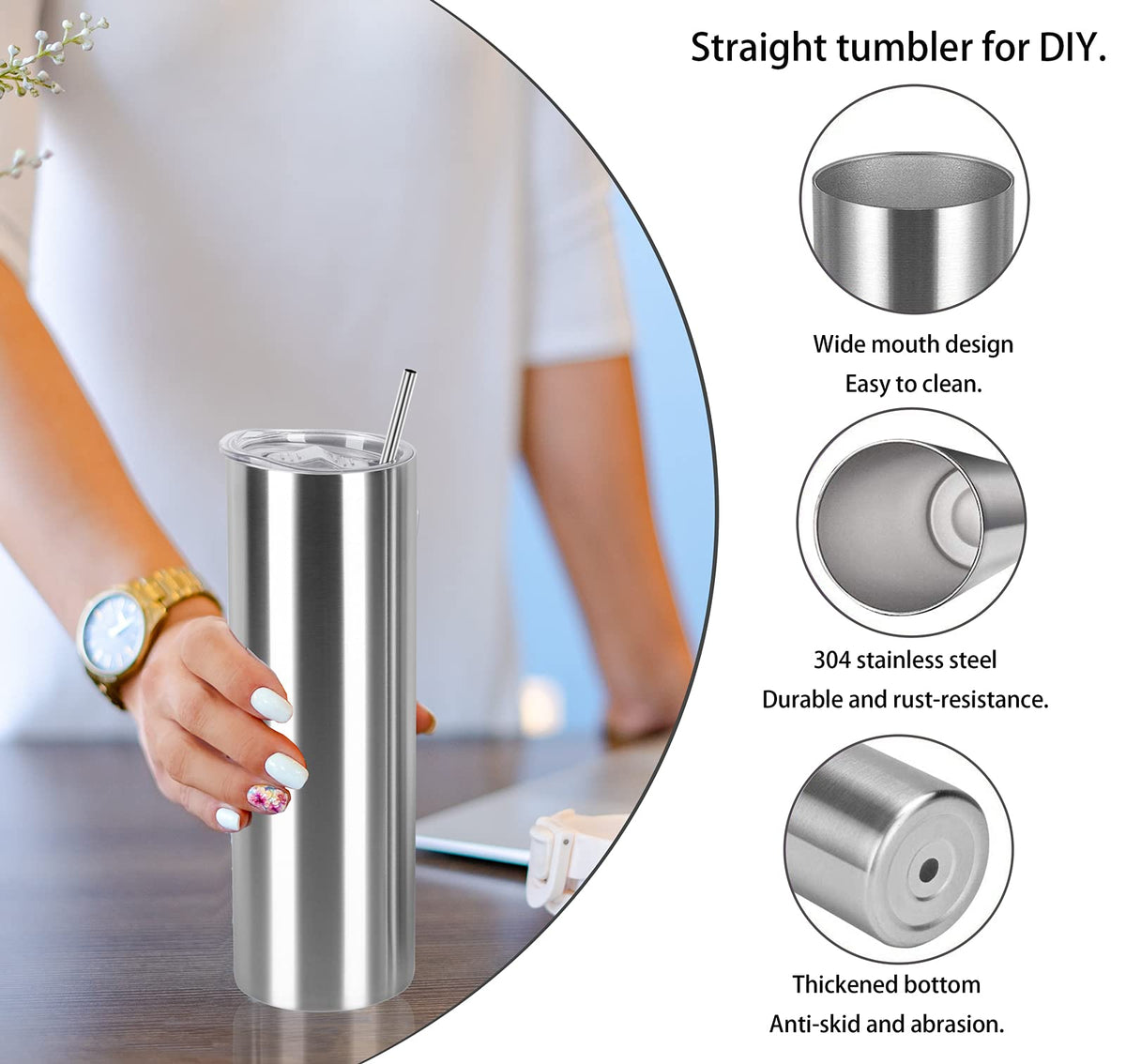 20 Oz Stainless Steel Skinny Tumbler Set, 4 Pack, Silver B897
