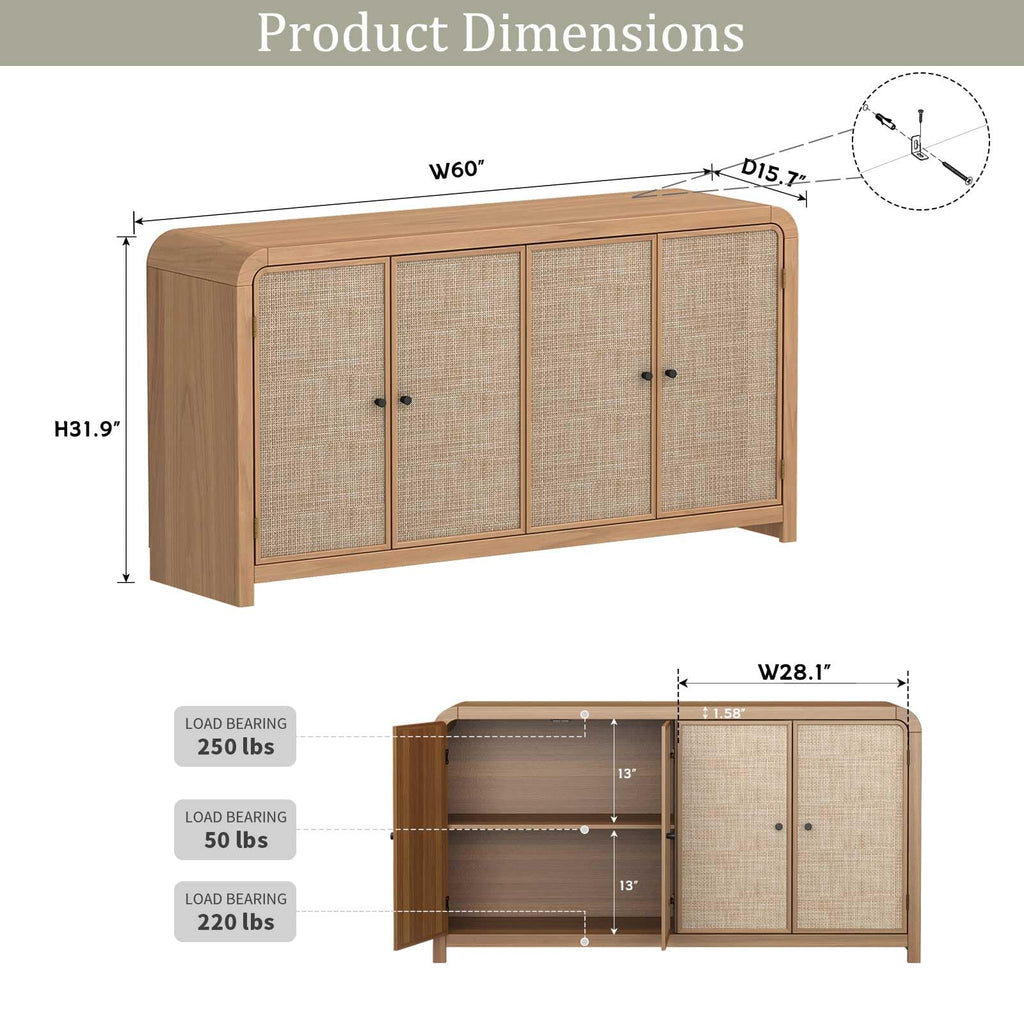 Oak Rattan Sideboard Buffet Cabinet H709329