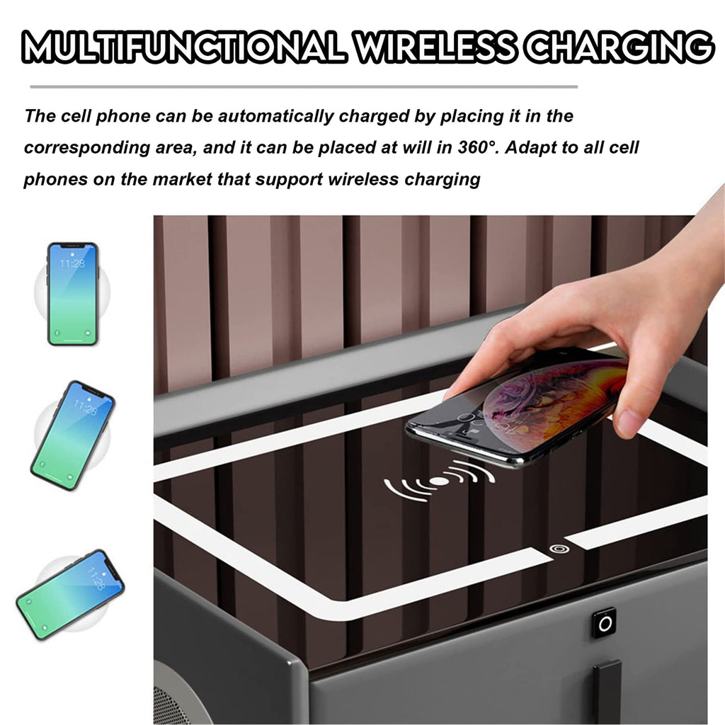 White Nightstand with Wireless Charging Station and Fingerprint Lock Drawer D127