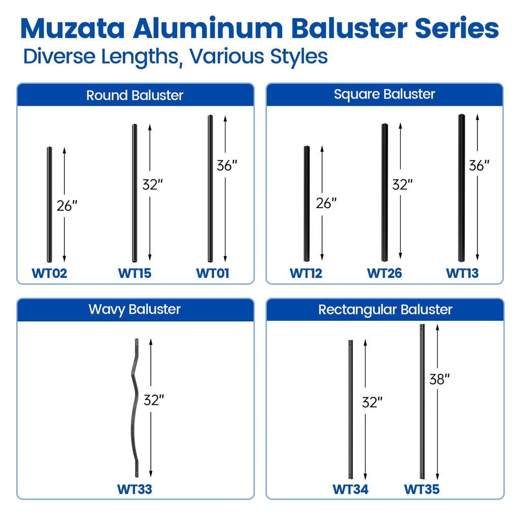 50 Pack 32" Black Aluminum Square Deck Balusters M18177