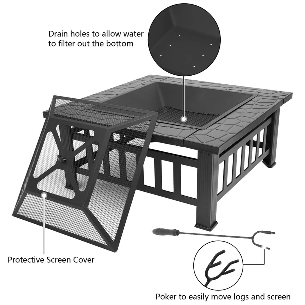 32 Inch Black Metal Wood Burning Fire Pit Q222