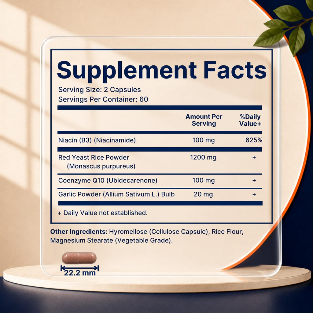 Red Yeast Rice CoQ10 Niacin Garlic 120 Veg Capsules W151