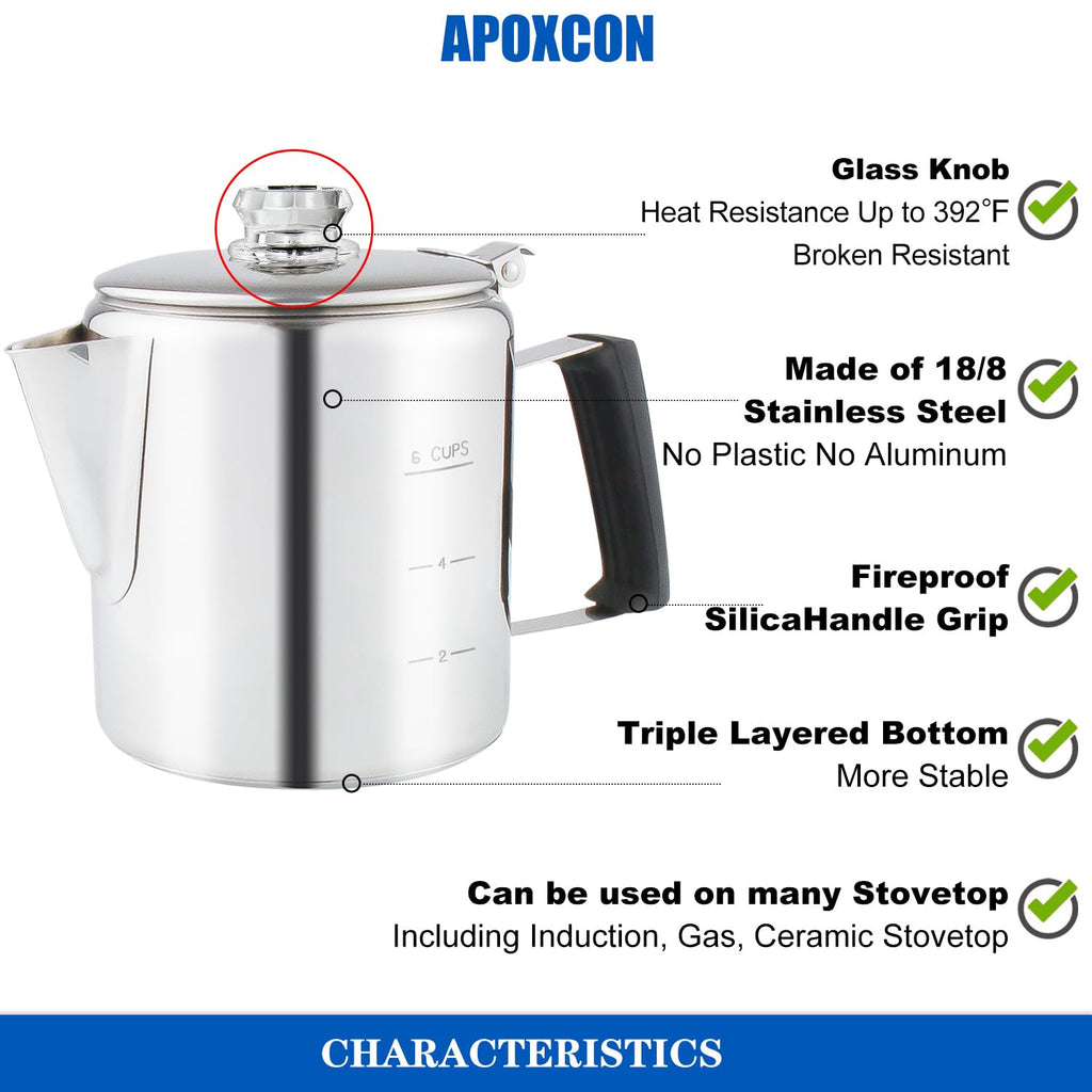 Stainless Steel Stove Top Percolator Coffee Pot 6 Cup C926